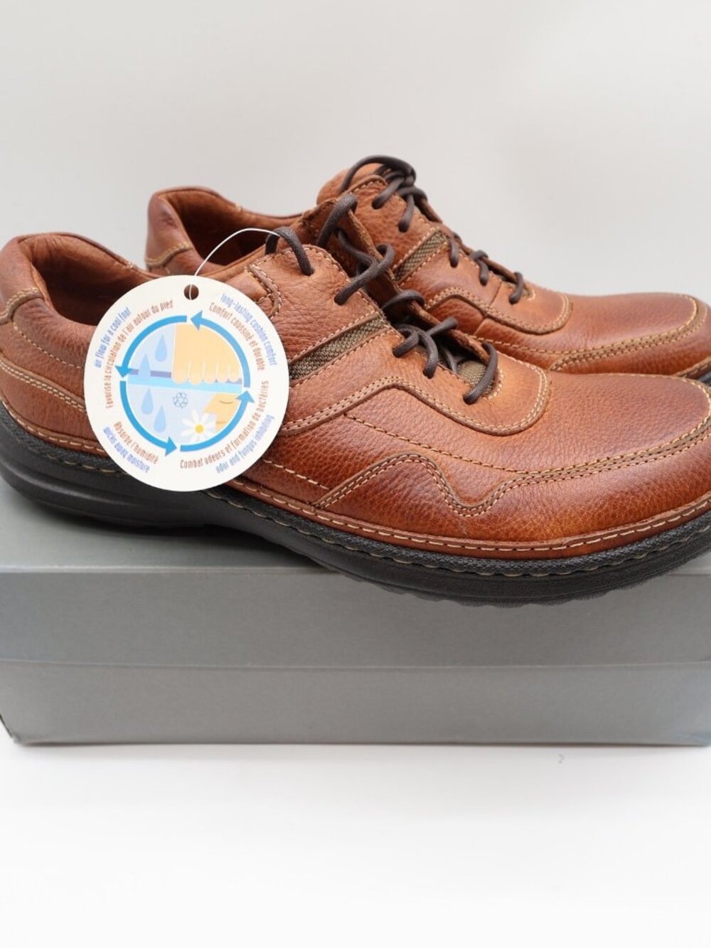 Hush Puppies Pathway Mens 10.5 Tan Leather Comfort Oxford Shoes H100746 NOS